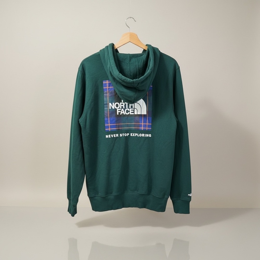 The North Face Mens Forest Green Plaid Box Logo Hoodie Sweatshirt A7ZWH Large